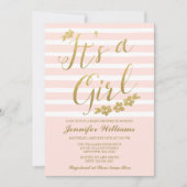Blush Pink Faux Gold Flowers Meisje Baby shower Kaart (Voorkant)