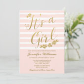 Blush Pink Faux Gold Flowers Meisje Baby shower Kaart (Staand voorkant)