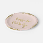 Blush Pink Faux Gold Glitter First Birthday Papieren Bordje (Gekanteld)