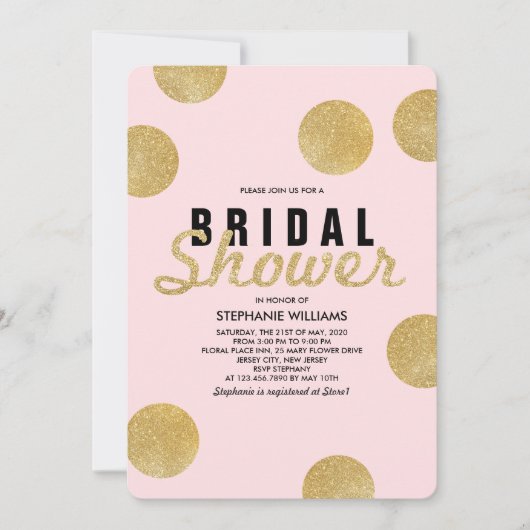 Blush Pink Faux Gold Glitter Vrijgezellenfeest Inv Kaart (Voorkant)