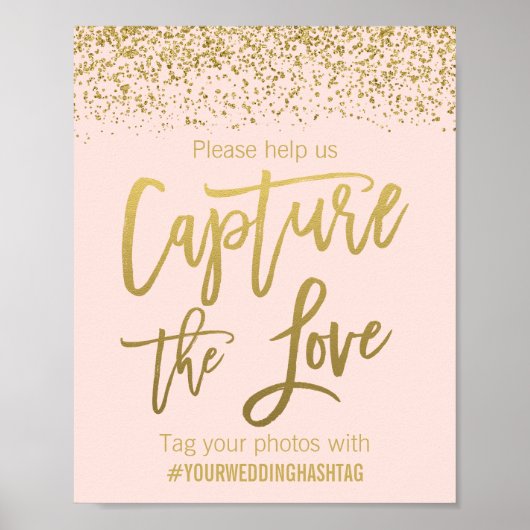Blush Pink Faux Gold Glitter Weddenschap Hashtag Poster (Voorkant)