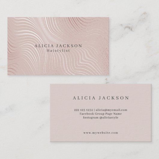 Blush Pink Faux Roos Gold Elegant Haarstylist Visitekaartje (Voorkant / Achterkant)