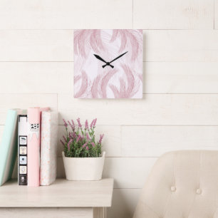 Blush Pink Feather Palm Bliss 1 Vierkante Klok