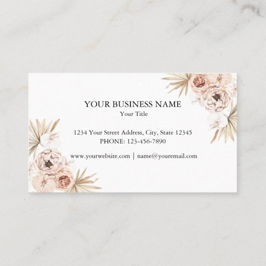 Blush Pink Feminine Waterverf Floral Visitekaartje (Achterkant)