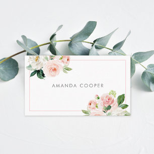 Blush Pink Feminine Waterverf Floral Visitekaartje