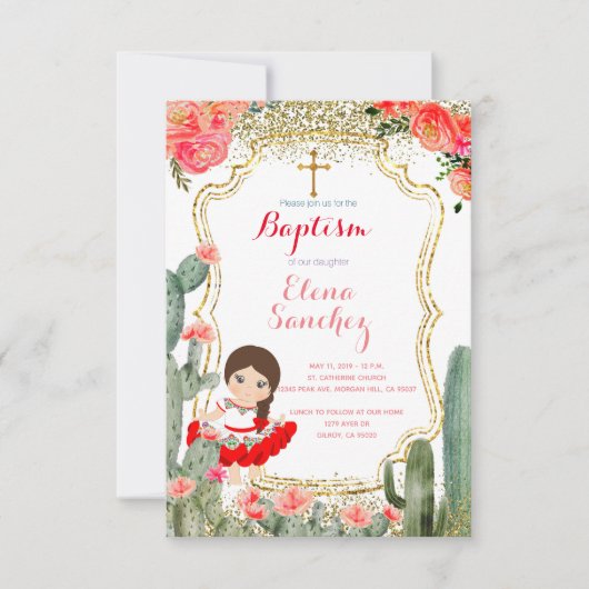 Blush Pink Fiesta Girl Baptism Christening Kaart (Voorkant)