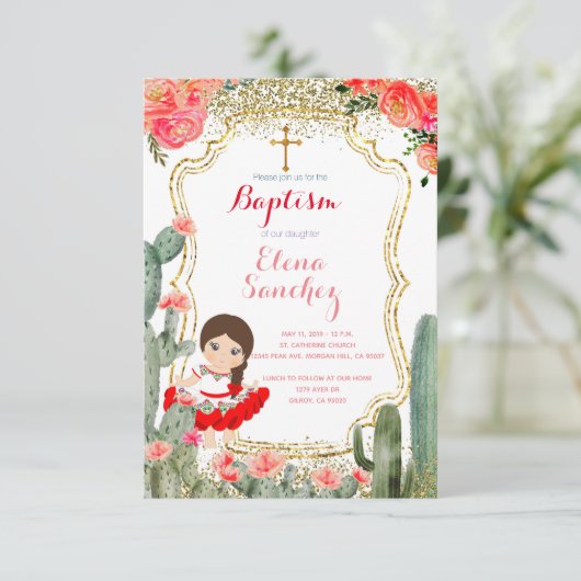 Blush Pink Fiesta Girl Baptism Christening Kaart (Staand voorkant)