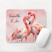 Blush Pink Flamingo Paar Waterverf Muismat (Met muis)