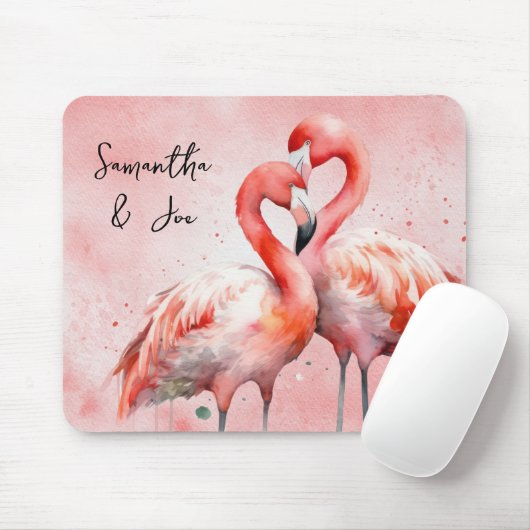 Blush Pink Flamingo Paar Waterverf Muismat (Met muis)