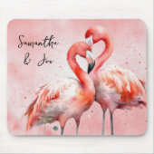 Blush Pink Flamingo Paar Waterverf Muismat (Voorkant)