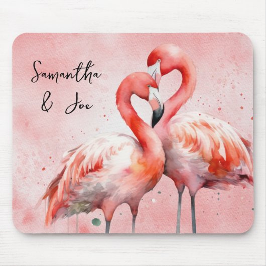 Blush Pink Flamingo Paar Waterverf Muismat (Voorkant)