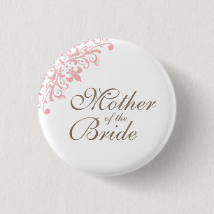 Blush Pink Fleur de Lis Script Moeder van de bruid Ronde Button 3,2 Cm