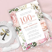 Blush Pink Floral 100th Birthday Party Kaart