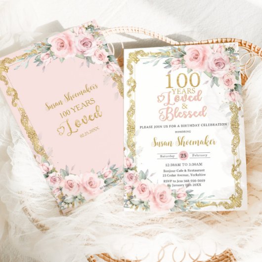  Blush Pink Floral 100th Verjaardag Geliefd Kaart