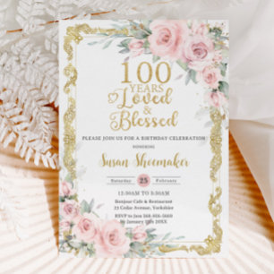  Blush Pink Floral 100th Verjaardag Geliefd Kaart