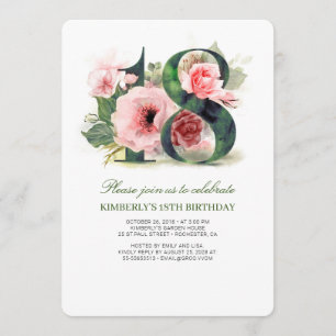 Blush Pink Floral 18th Birthday Party Kaart