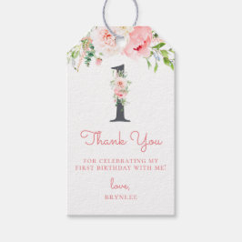 Blush Pink Floral 1e verjaardag Dank u Cadeaulabel