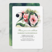 Blush Pink Floral 20ste verjaardagsfeestje Kaart (Voorkant / Achterkant)