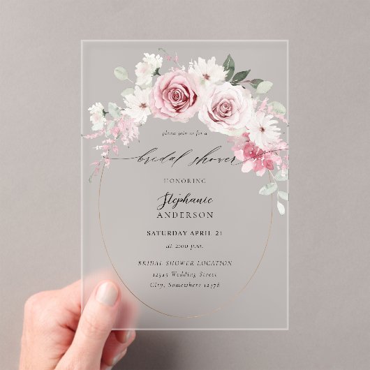 Blush Pink Floral 2 Vrijgezellenfeest Acryl Uitnodigingen (Insitu (Draagbaar))