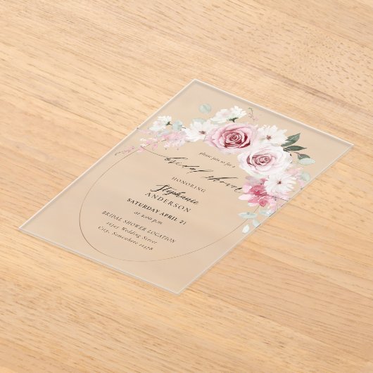 Blush Pink Floral 2 Vrijgezellenfeest Acryl Uitnodigingen (Laagn)