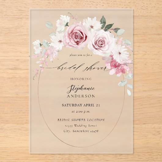 Blush Pink Floral 2 Vrijgezellenfeest Acryl Uitnodigingen (Voorkant)