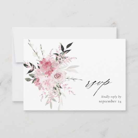 Blush Pink Floral 2 w Meal RSVP-kaart RSVP Kaartje (Voorkant)