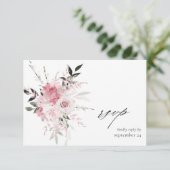 Blush Pink Floral 2 w Meal RSVP-kaart RSVP Kaartje (Staand voorkant)