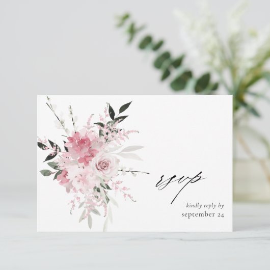 Blush Pink Floral 2 w Meal RSVP-kaart RSVP Kaartje (Staand voorkant)