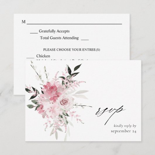 Blush Pink Floral 2 w Meal RSVP-kaart RSVP Kaartje (Voorkant / Achterkant)