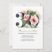 Blush Pink Floral 30ste verjaardagsfeestje Kaart (Voorkant)