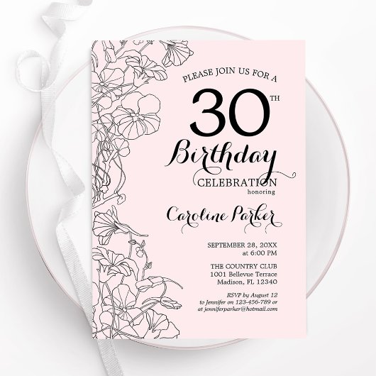 Blush Pink Floral 30ste verjaardagsfeestje Kaart
