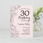 Blush Pink Floral 30ste verjaardagsfeestje Kaart (Staand voorkant)