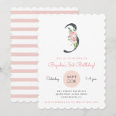 Blush Pink Floral 3e verjaardag Kaart (Voorkant / Achterkant)