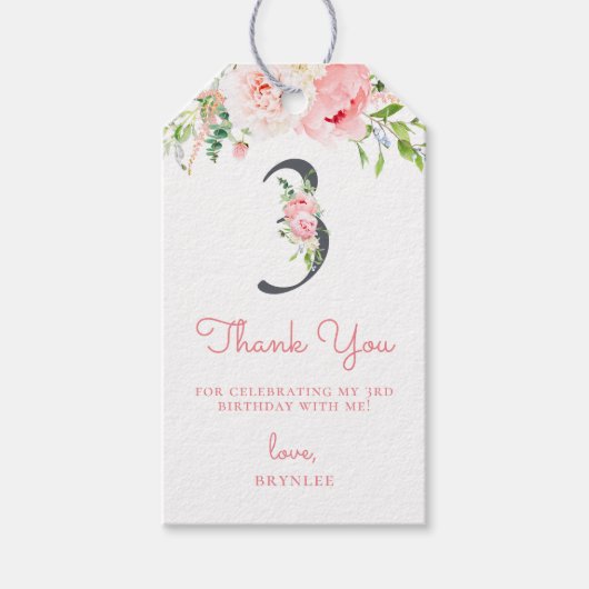 Blush Pink Floral 3rd Birthday Hartelijk dank Cadeaulabel (Voorkant)