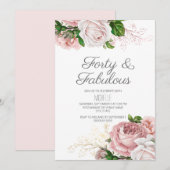 Blush Pink Floral 40 en Fabulous Birthday Kaart (Voorkant / Achterkant)