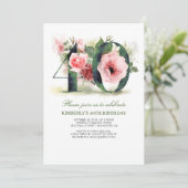 Blush Pink Floral 40e verjaardagsfeestje Kaart (Staand voorkant)