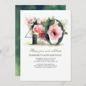 Blush Pink Floral 40e verjaardagsfeestje Kaart (Voorkant / Achterkant)