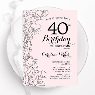 Blush Pink Floral 40e verjaardagsfeestje Kaart
