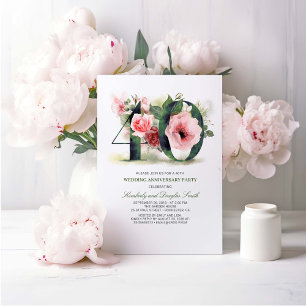 Blush Pink Floral 40th Wedding Jubileum Kaart