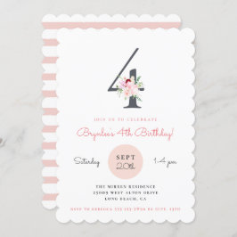 Blush Pink Floral 4e verjaardagsfeestje Kaart