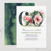 Blush Pink Floral 60th Birthday Party Kaart (Voorkant / Achterkant)