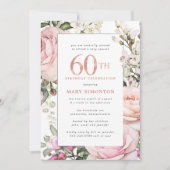Blush Pink Floral 60th Birthday Party Kaart (Voorkant)