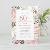 Blush Pink Floral 60th Birthday Party Kaart (Staand voorkant)