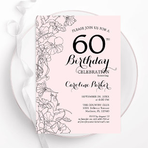 Blush Pink Floral 60th Birthday Party Kaart