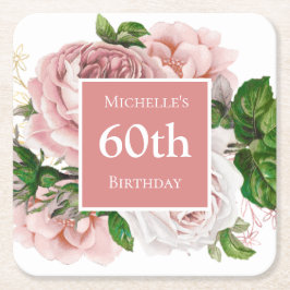  Blush Pink Floral 60th Birthday Party Kartonnen Onderzetters