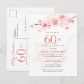 Blush Pink Floral 60th Birthday Uitnodiging Briefkaart (Voorkant / Achterkant)