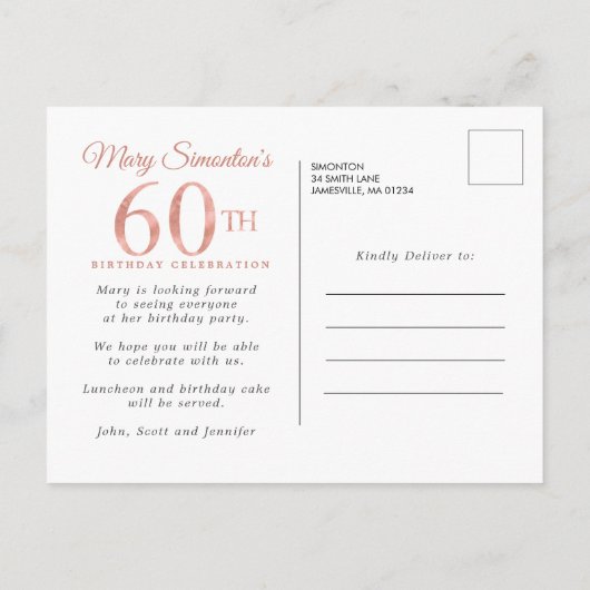 Blush Pink Floral 60th Birthday Uitnodiging Briefkaart (Achterkant)