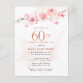Blush Pink Floral 60th Birthday Uitnodiging Briefkaart (Voorkant)