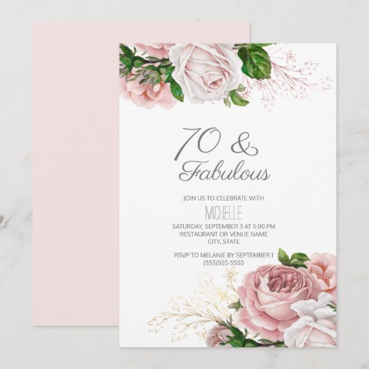 Blush Pink Floral 70 en Fabulous Birthday Kaart (Voorkant / Achterkant)