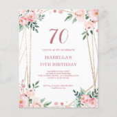 Blush Pink Floral 70e budget Verjaardag uitnodigin (Voorkant)